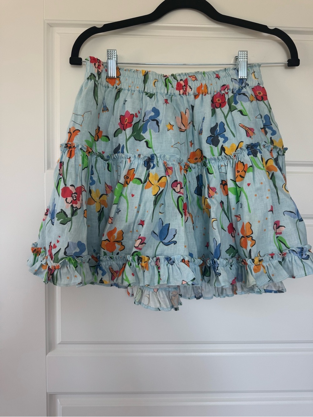 Hill House Paz Light Blue Floral Tiered Mini Skirt